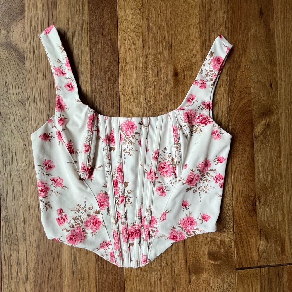 No Brand Pink Rose Bustier Y2K‎ Sleeveless Sz XS Coquette 90’s Feminine Fairy